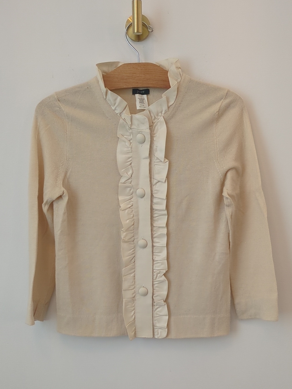 J Crew Cream Ruffle Button Down Knit 3/4 Sleeve Small